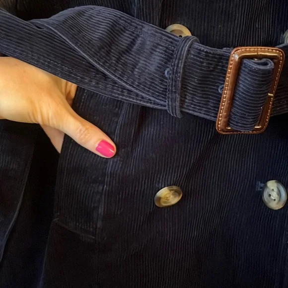 LL Bean Navy Blue Corduroy Double Button Up Jacket Pea Coat - Picture 6 of 15